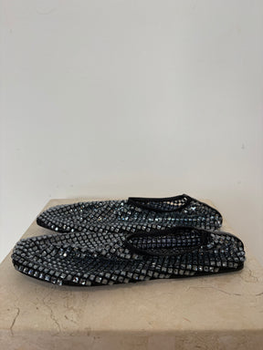 Christopher Esber Black and Blue Crystal Bezelled Flat, 40