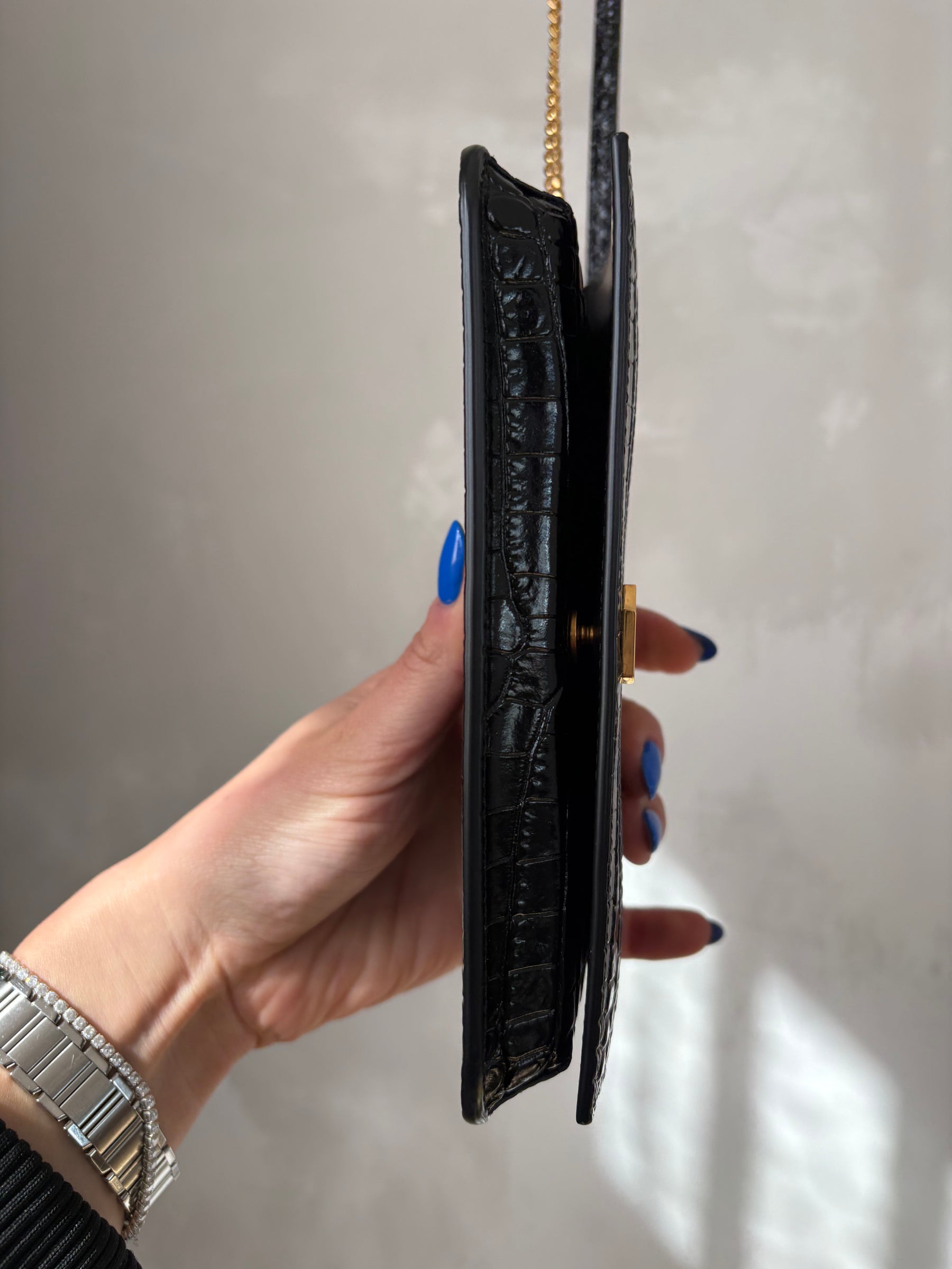 YSL Black Croc Embossed Monogram WOC