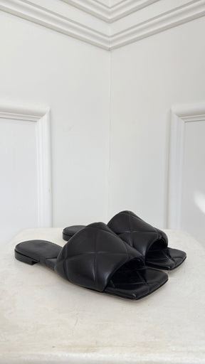 Bottega Veneta Black Padded Lido Slides, 38