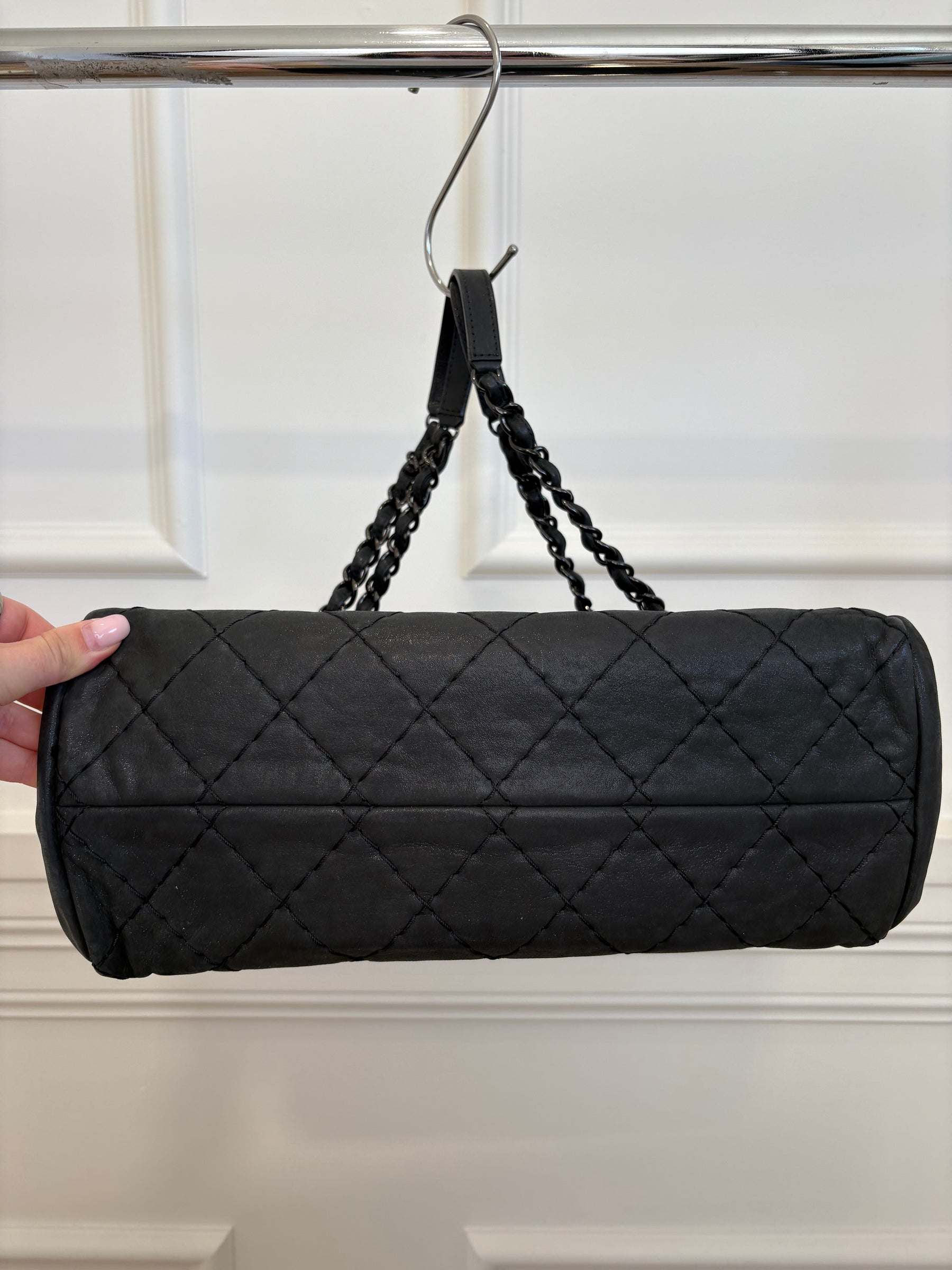 Chanel Charcoal Coated Quilted 'Mademoiselle Shoulder Bag