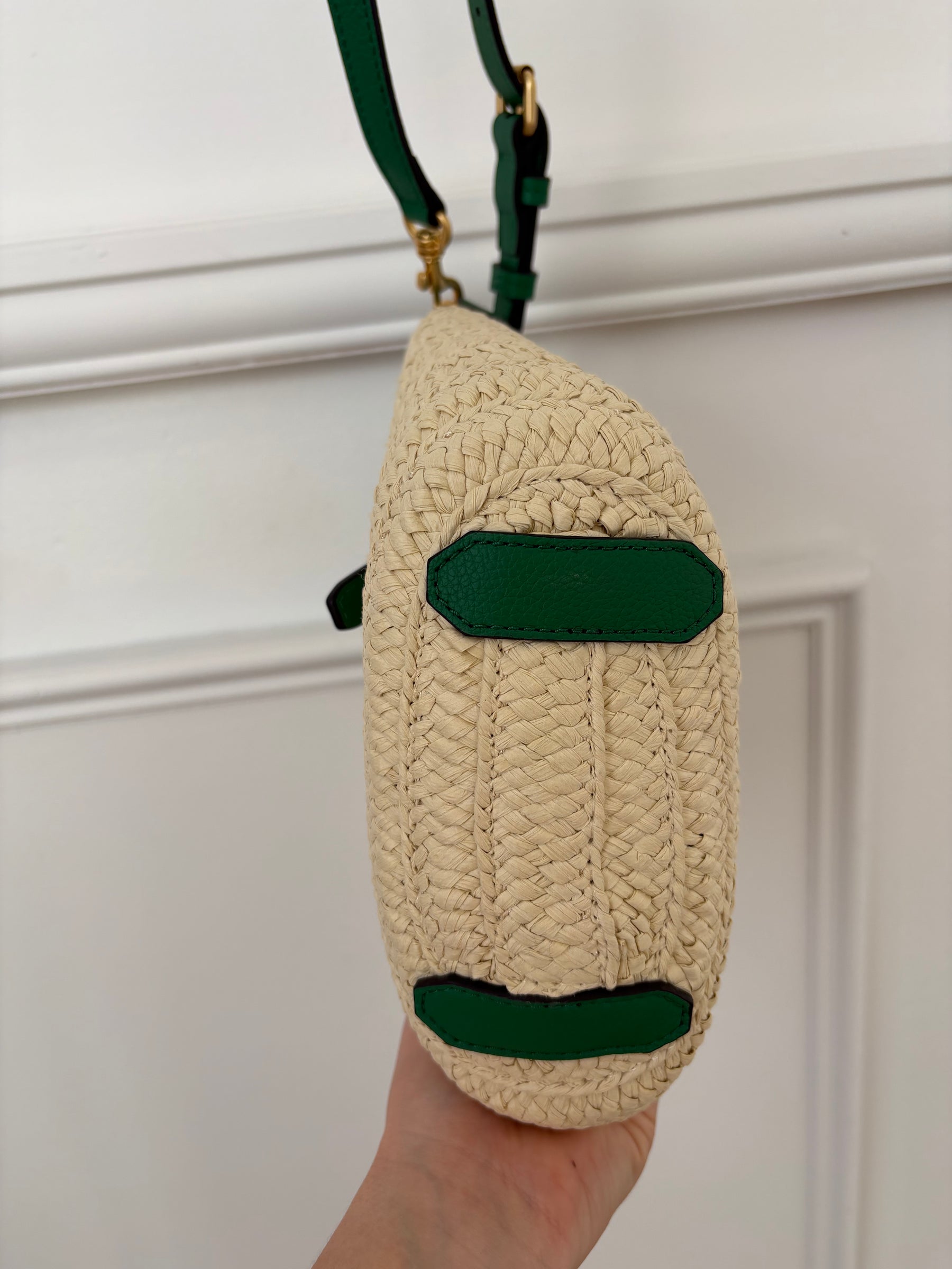 Oroton Camille Straw Small Tote Natural And Green