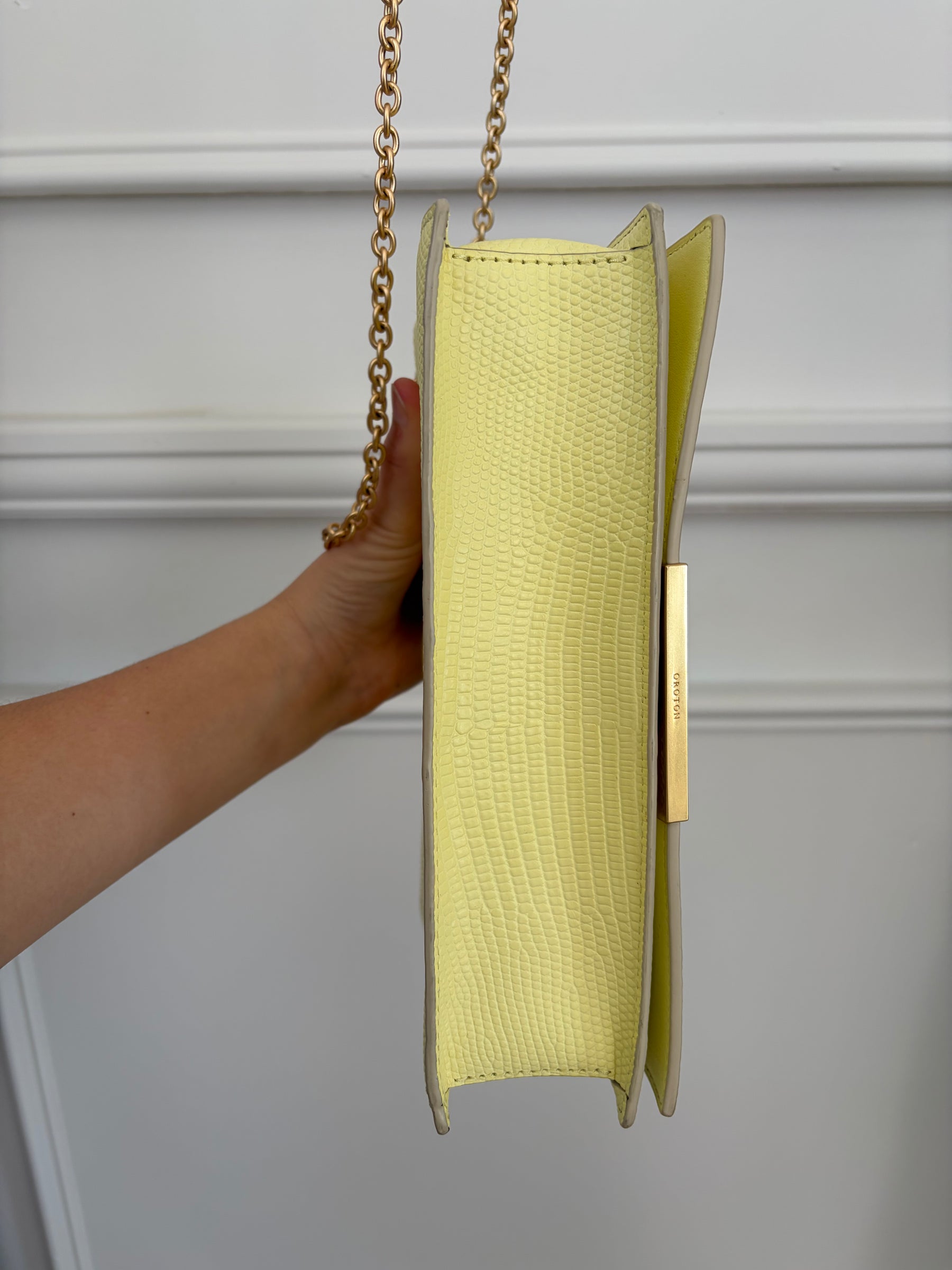 Oroton Yellow Lizard Embossed Crossbody Bag