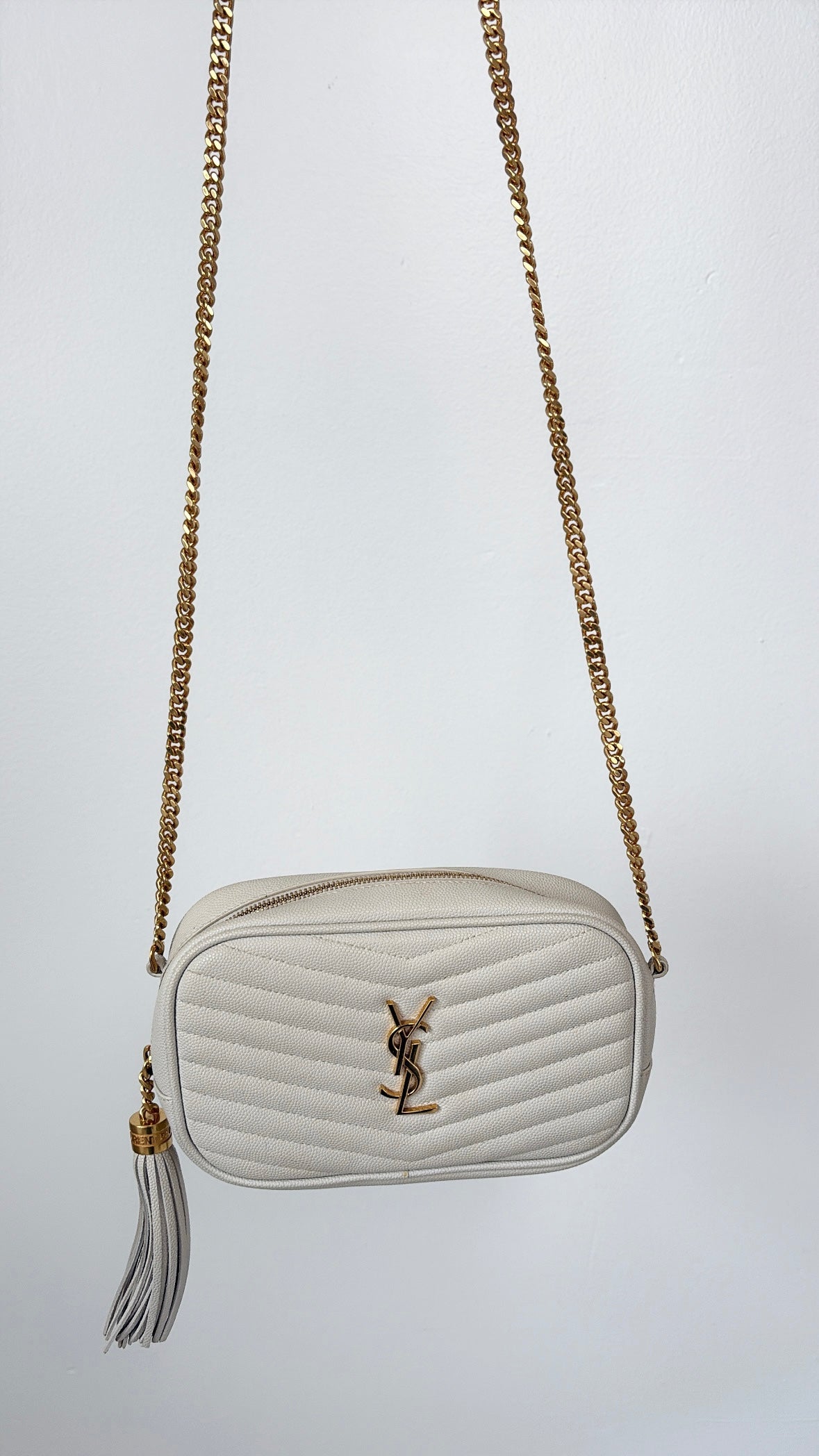 Saint Laurent Lou Mini Quilted Leather Camera Bag Vintage White