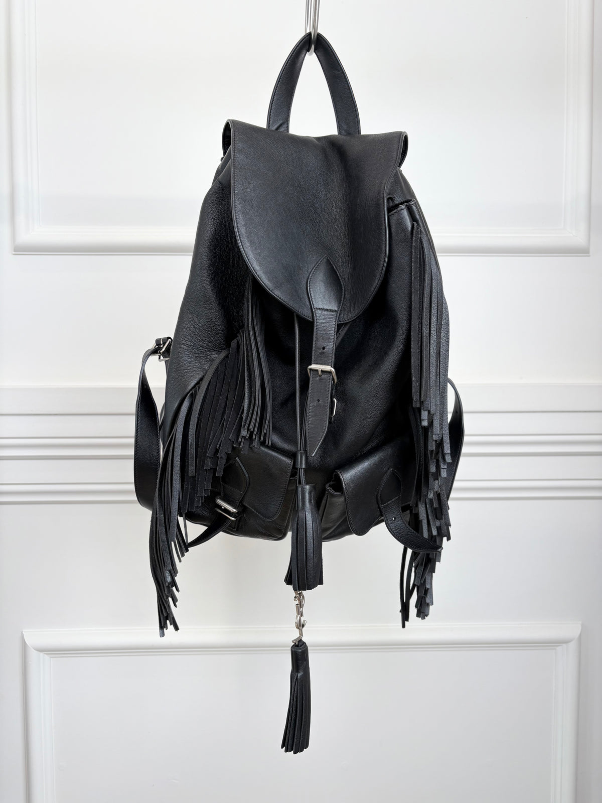 Saint Laurent Fringe Leather Festival Backpack Black