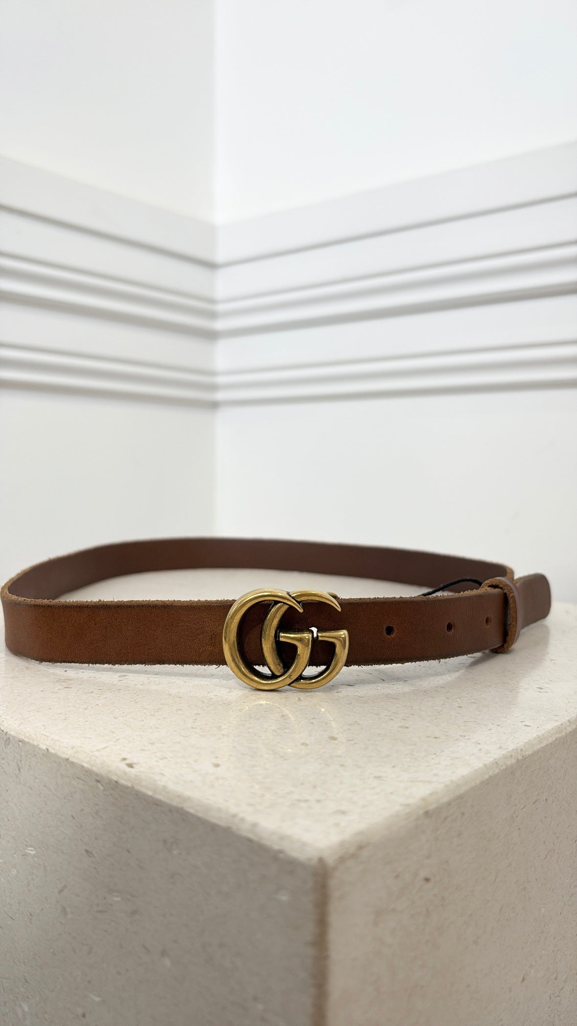 Gucci GG Marmont Thin Leather Belt Brown, 80 / 32