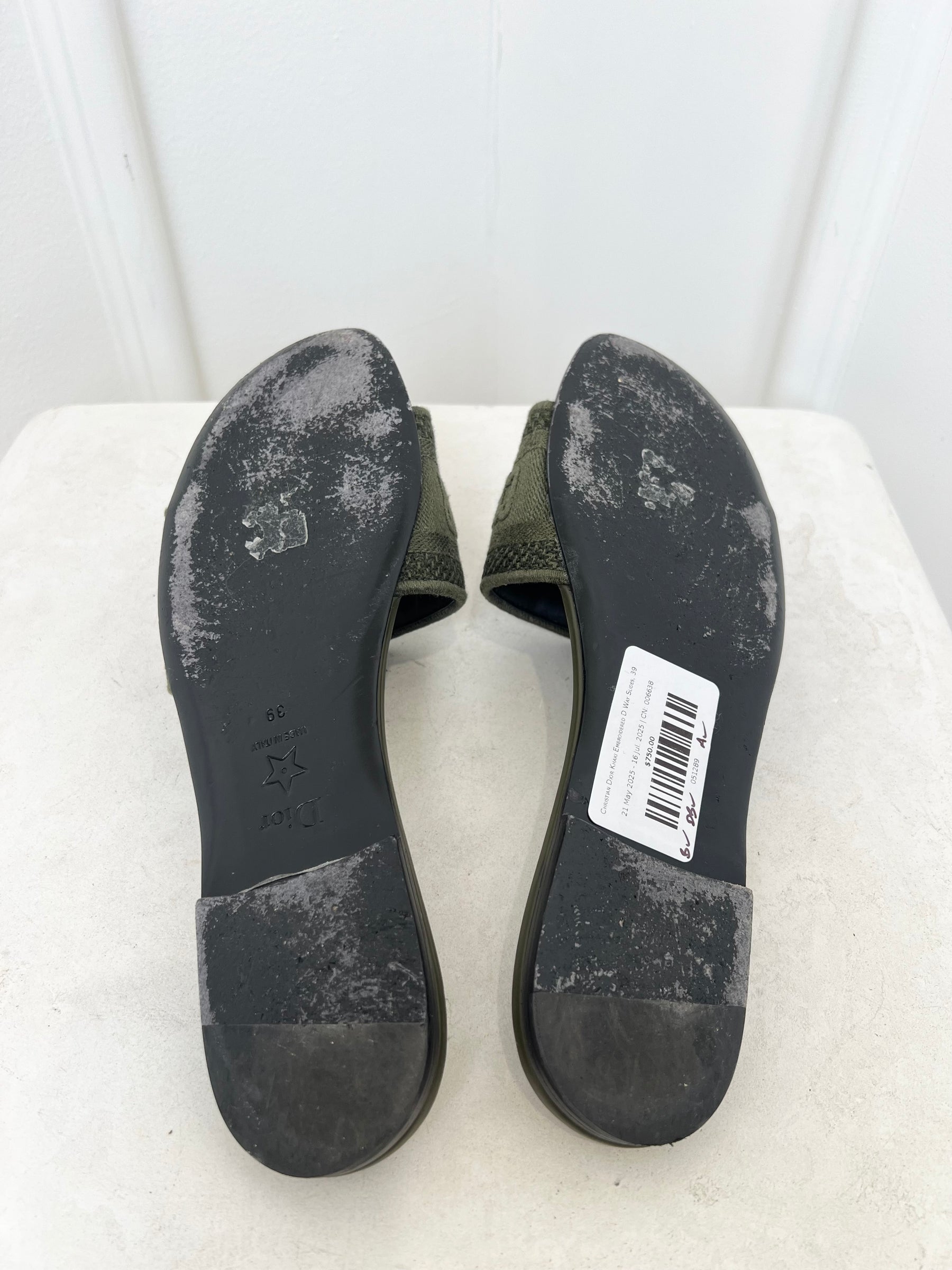 Christian Dior Khaki Embroidered D Way Slides, 39