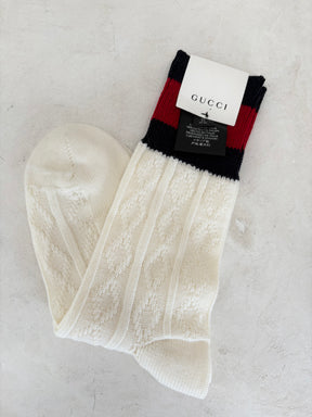 Gucci Cream Red and Navy Knit Wool Blend Socks, M