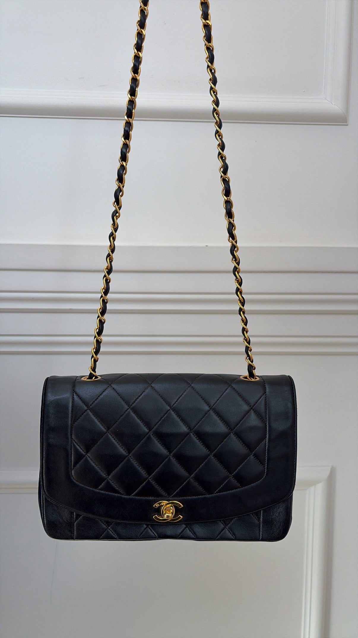 Chanel Black Lambskin Leather Diana Flap bag