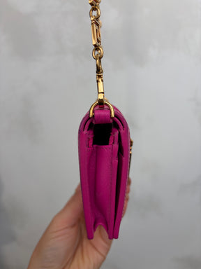 Versace Pink Leather Greca Goddess Chain Mini Wallet