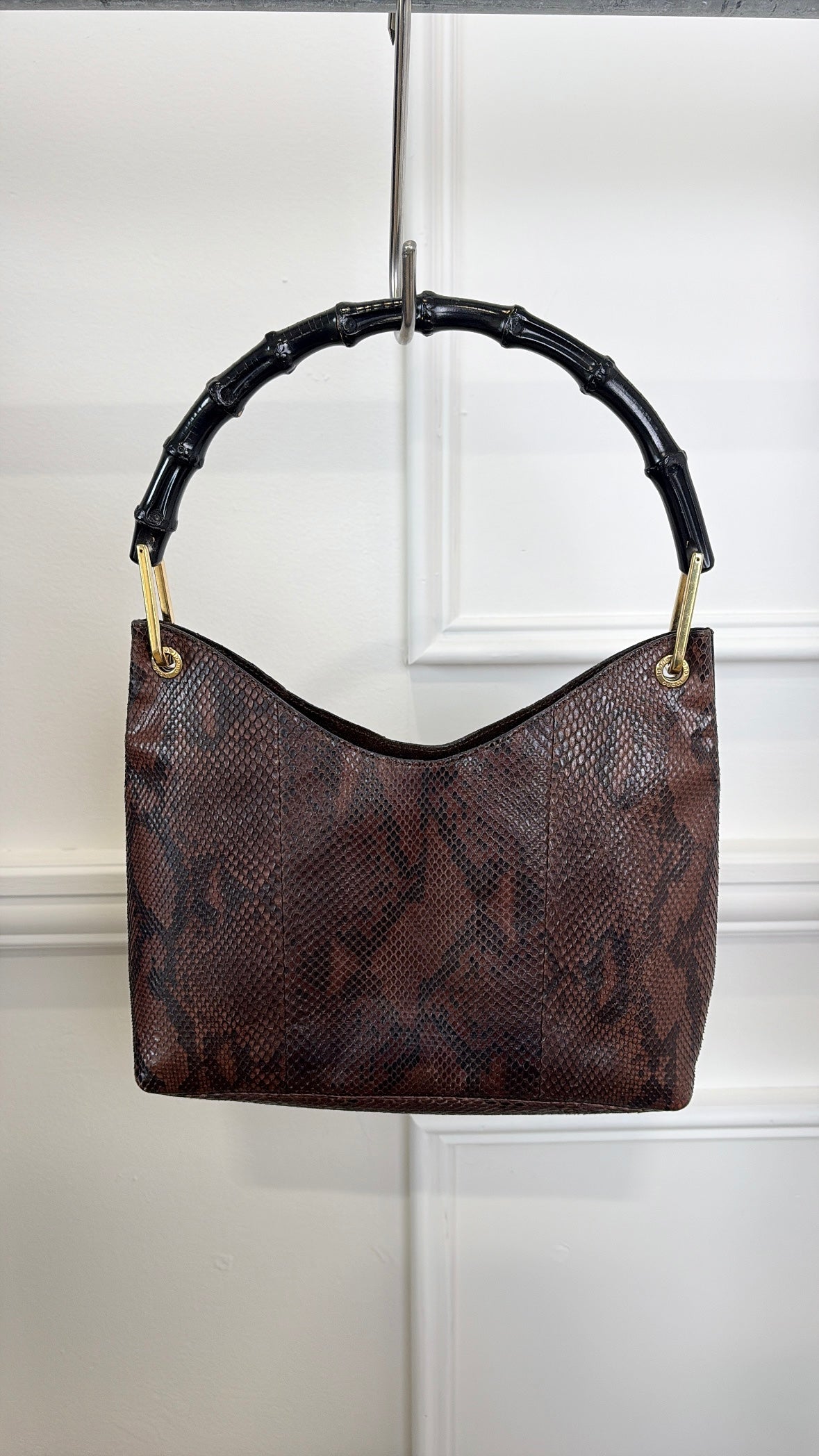 Gucci Snake Skin Shoulder Bag And Pouch Bamboo Handle
