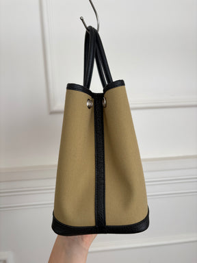 Hermès Garden Party 30 in 'Poussiere' Canvas and Noir Leather