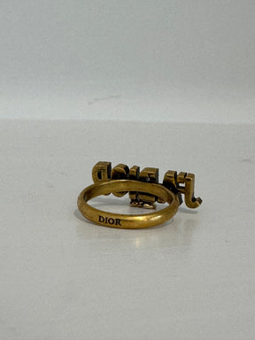 Dior Gold Tone Crystal J'adior Pearl Drop Ring, M