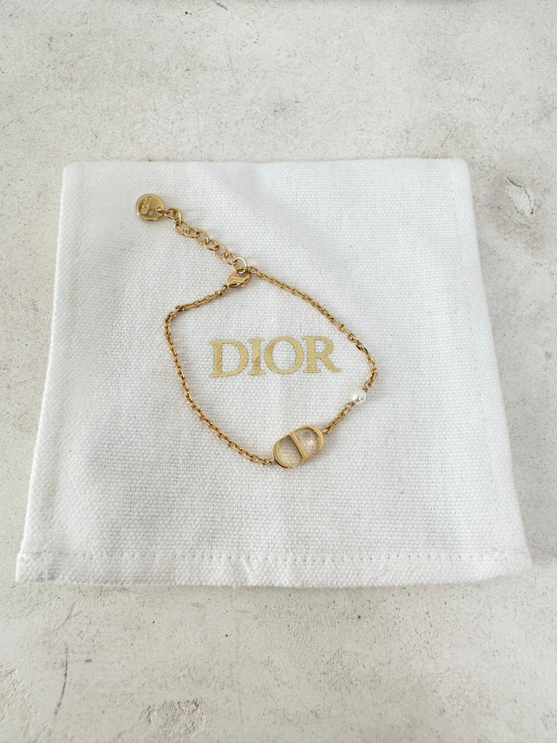 Dior Gold Tone Logo and Pearl Bracelet