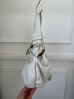 Gucci White Leather Jungle Bamboo Hobo Bag