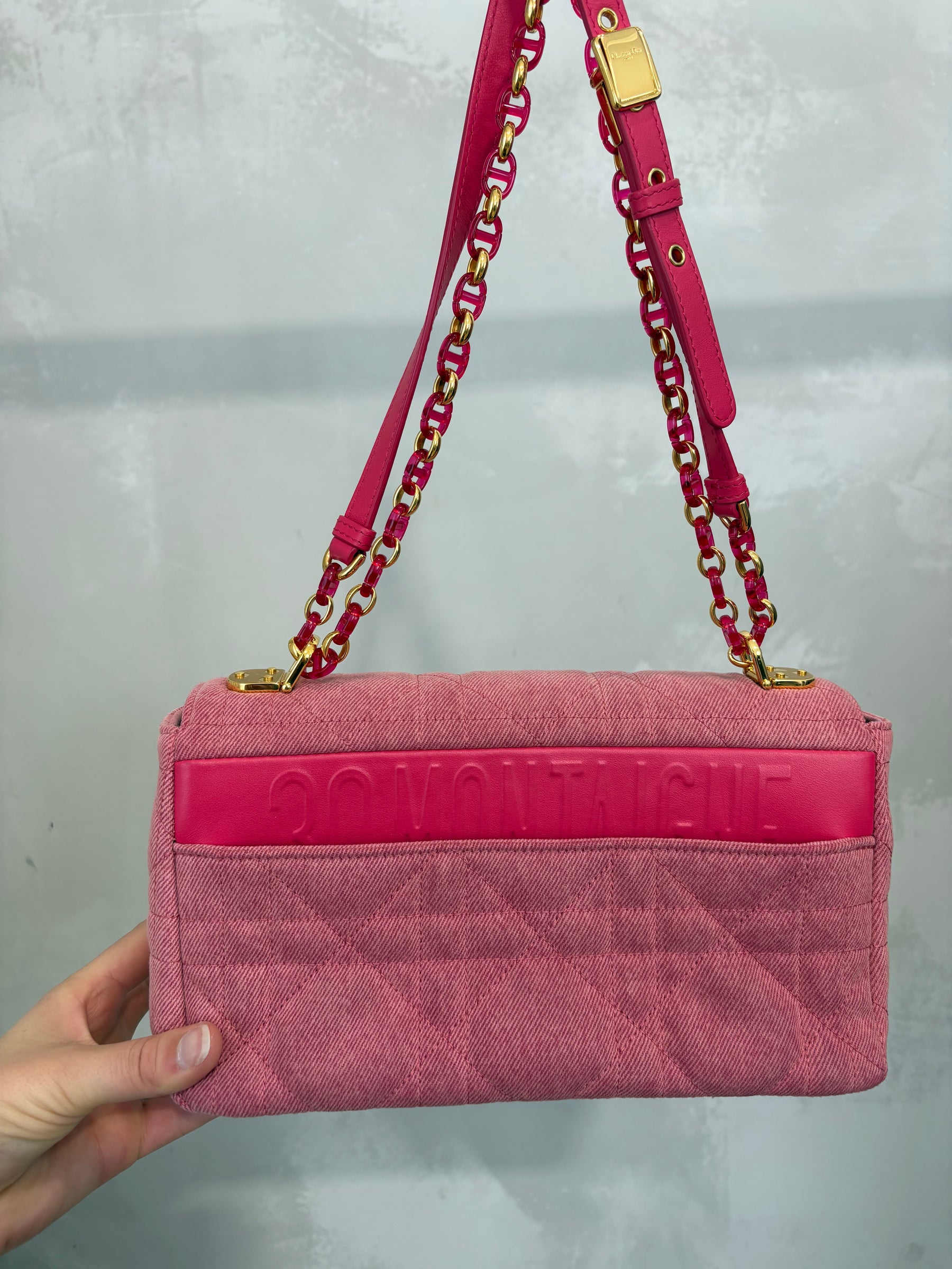 Dior Pink Denim Macrocannage Medium Caro Bag