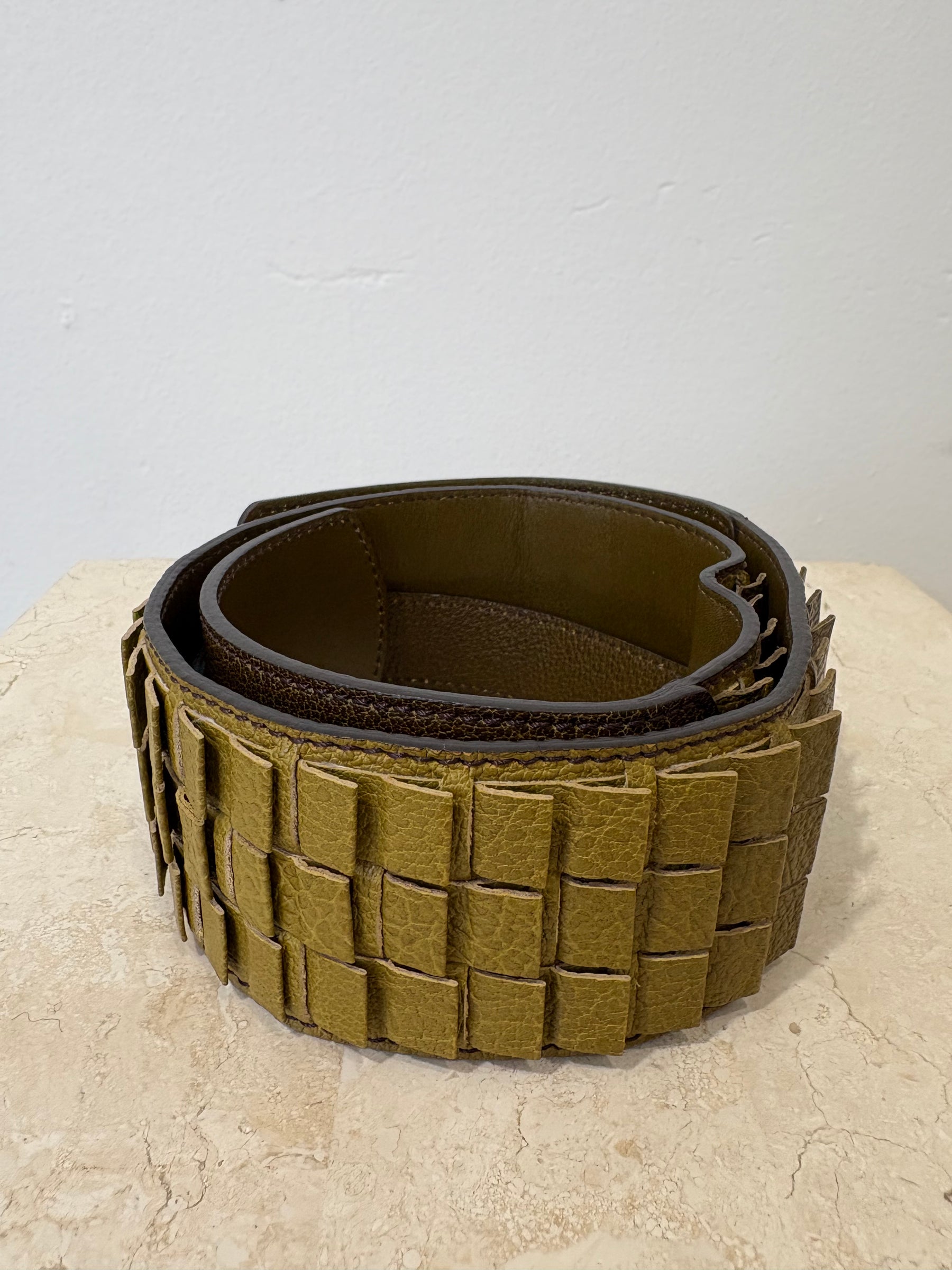 Burberry Green Textured Leather Wide Belt, 70