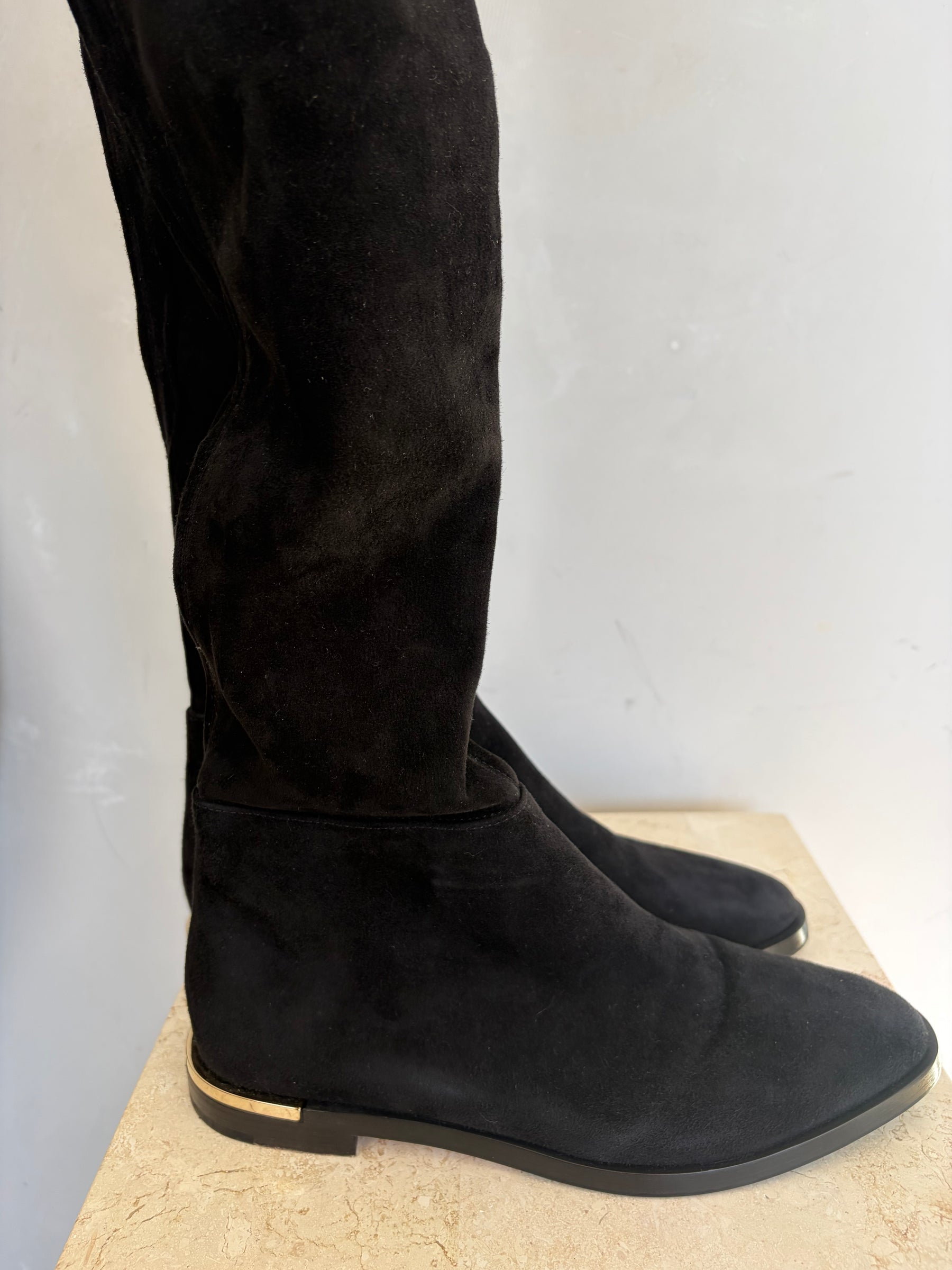 Jimmy Choo Black Suede Thigh High Flat Boots, 38.5