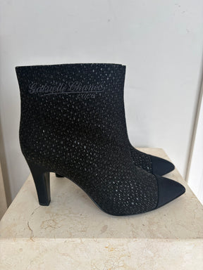 Chanel Black Textured Fabric Pointed Ankle Boot, 39.5 C