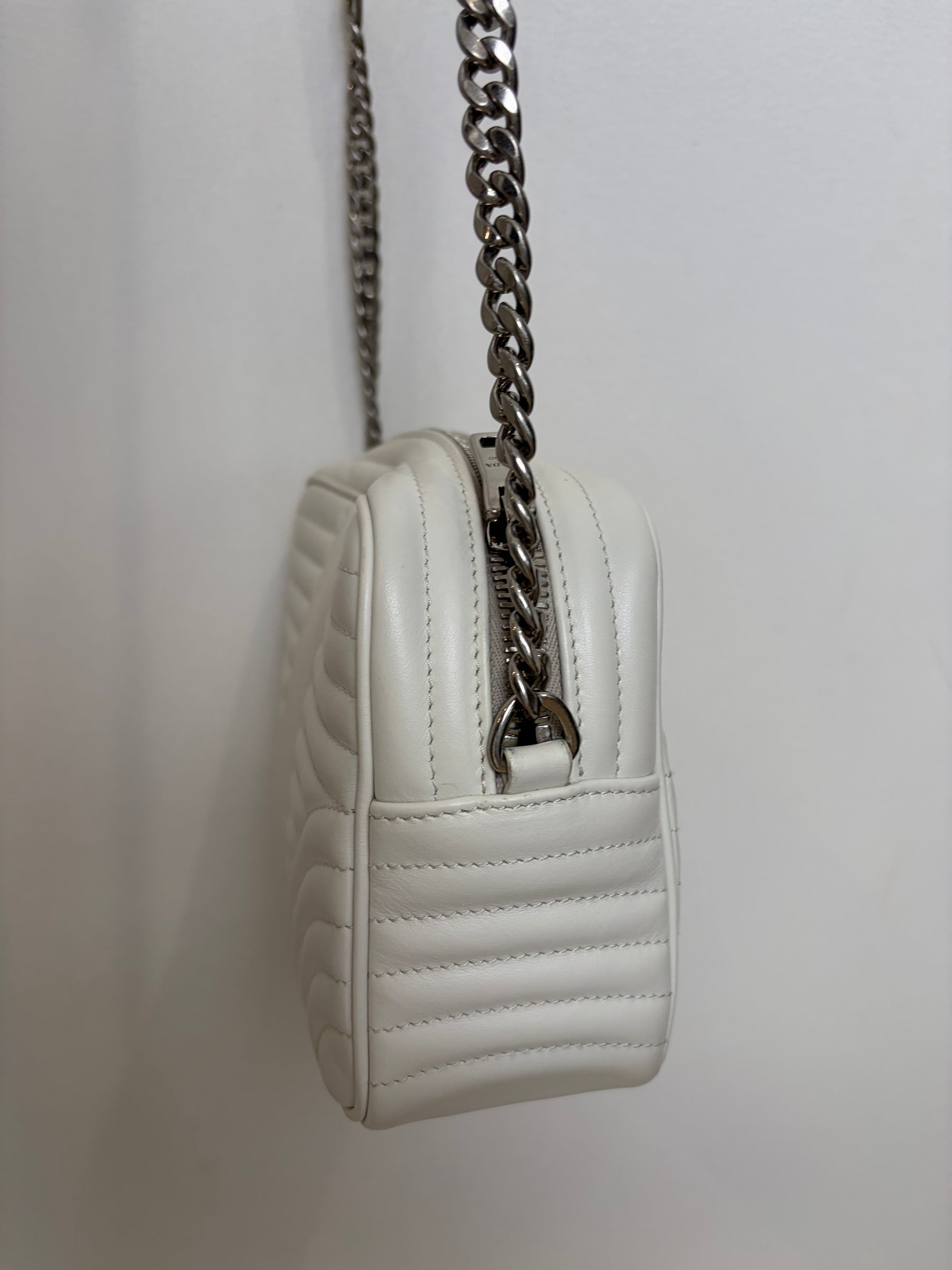 Prada White Leather Quilted Diagramme Camera Bag