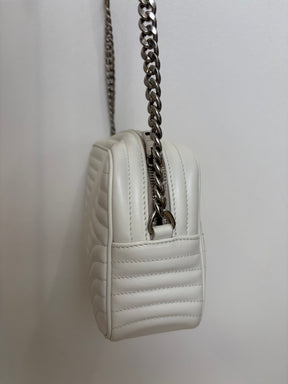 Prada White Leather Quilted Diagramme Camera Bag