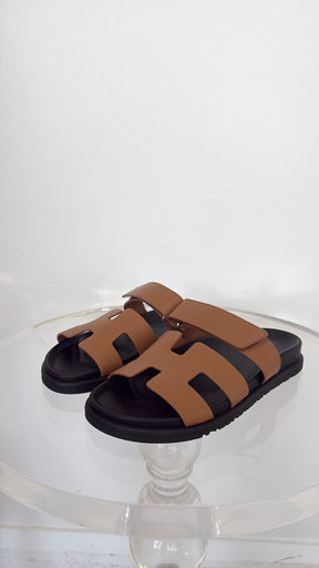 Hermès Tan Leather Chypre Sandals, 38.5