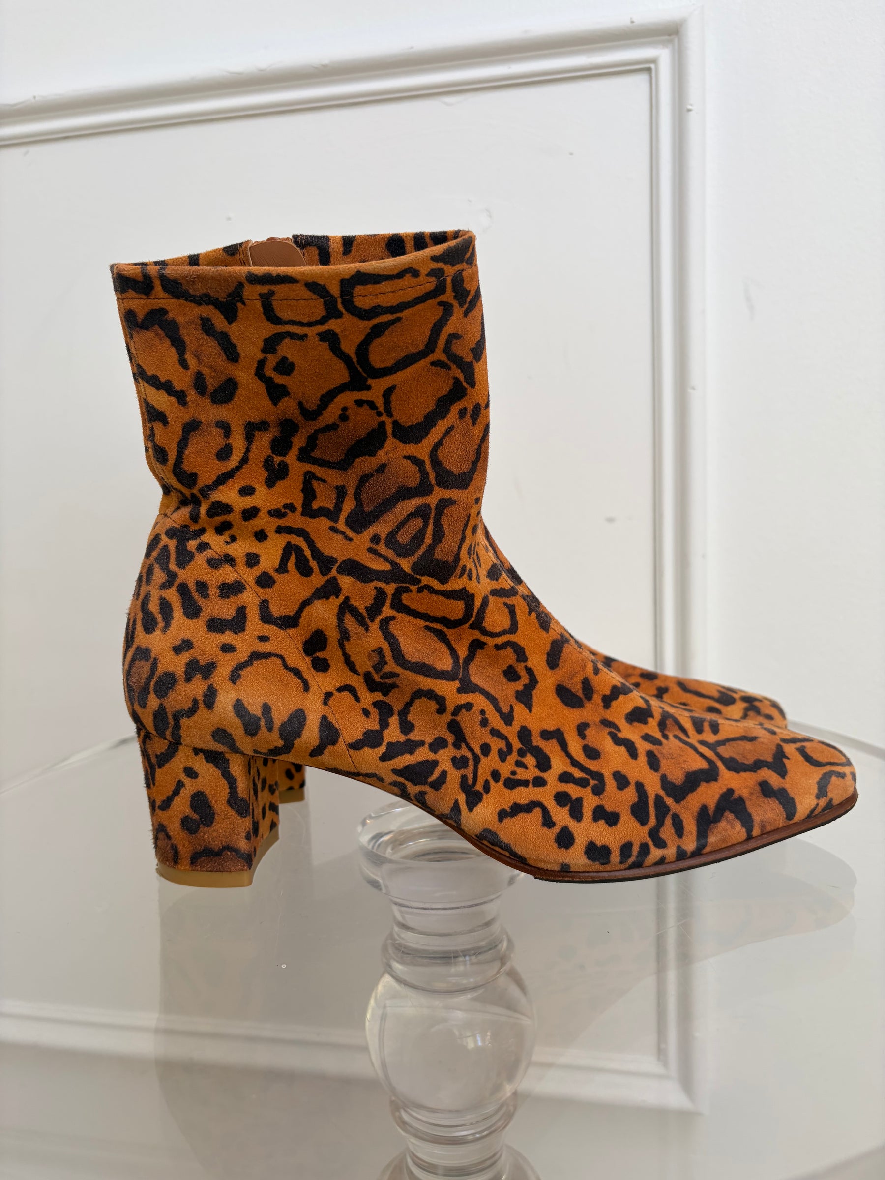 By Far Orange And Black Animal Printed Suede Boots, 40