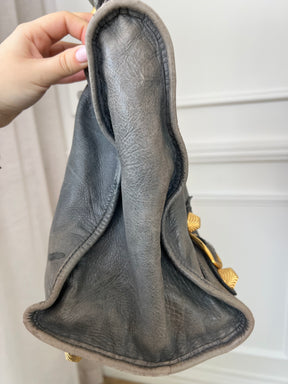 Balenciaga Grey Distressed City Bag Gold Tone Hardware