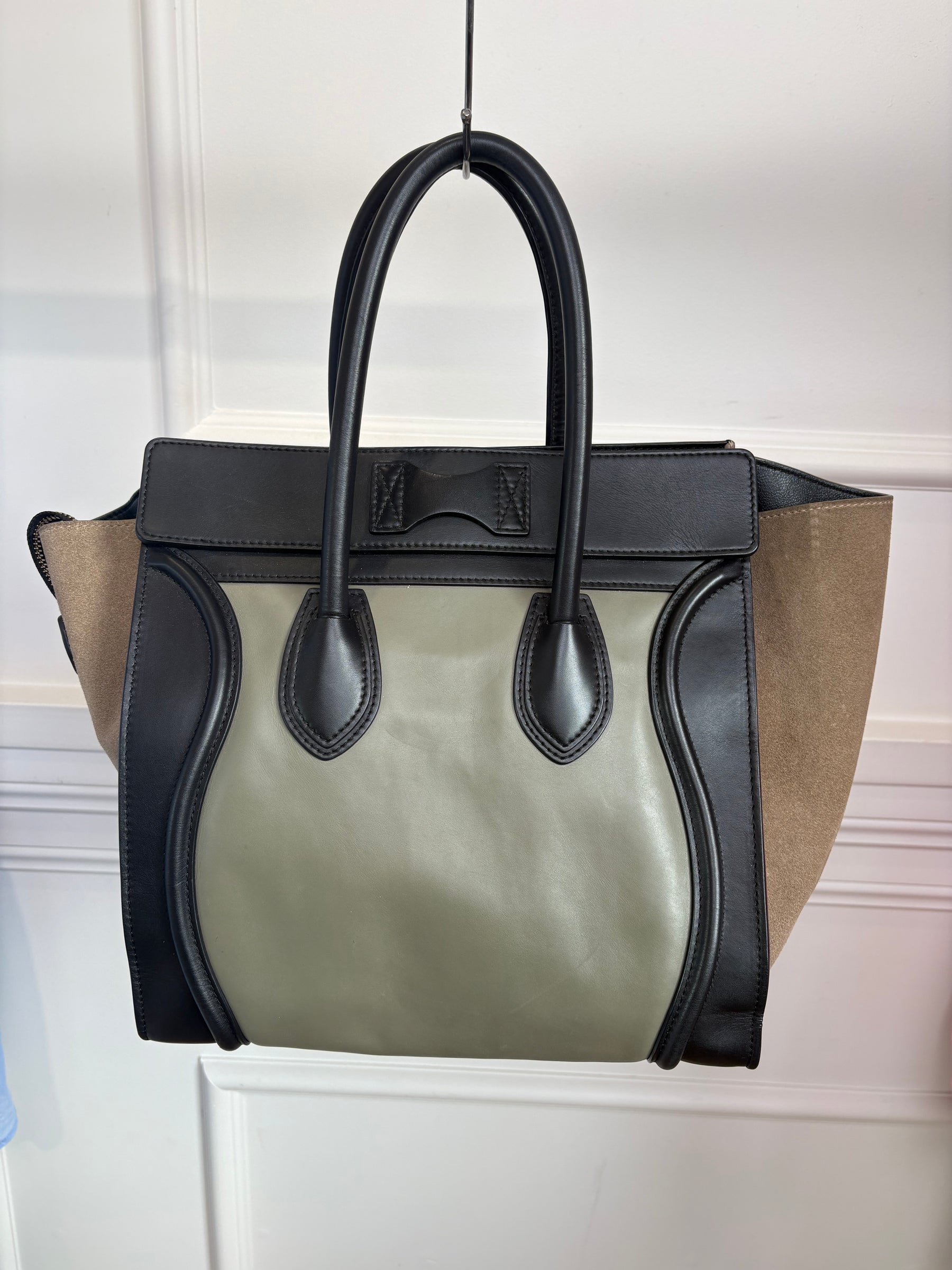 Celine Khaki Black and Taupe Leather and Suede Luggage
