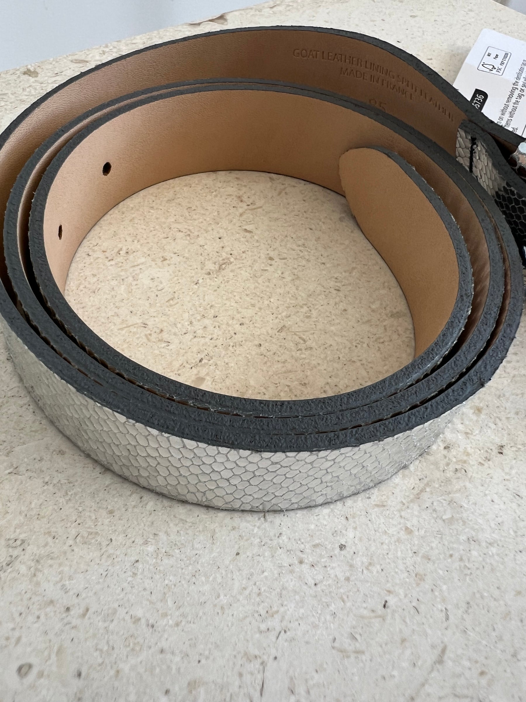 Isable Marant Silver Reptile Embossed Leather belt, 85cm