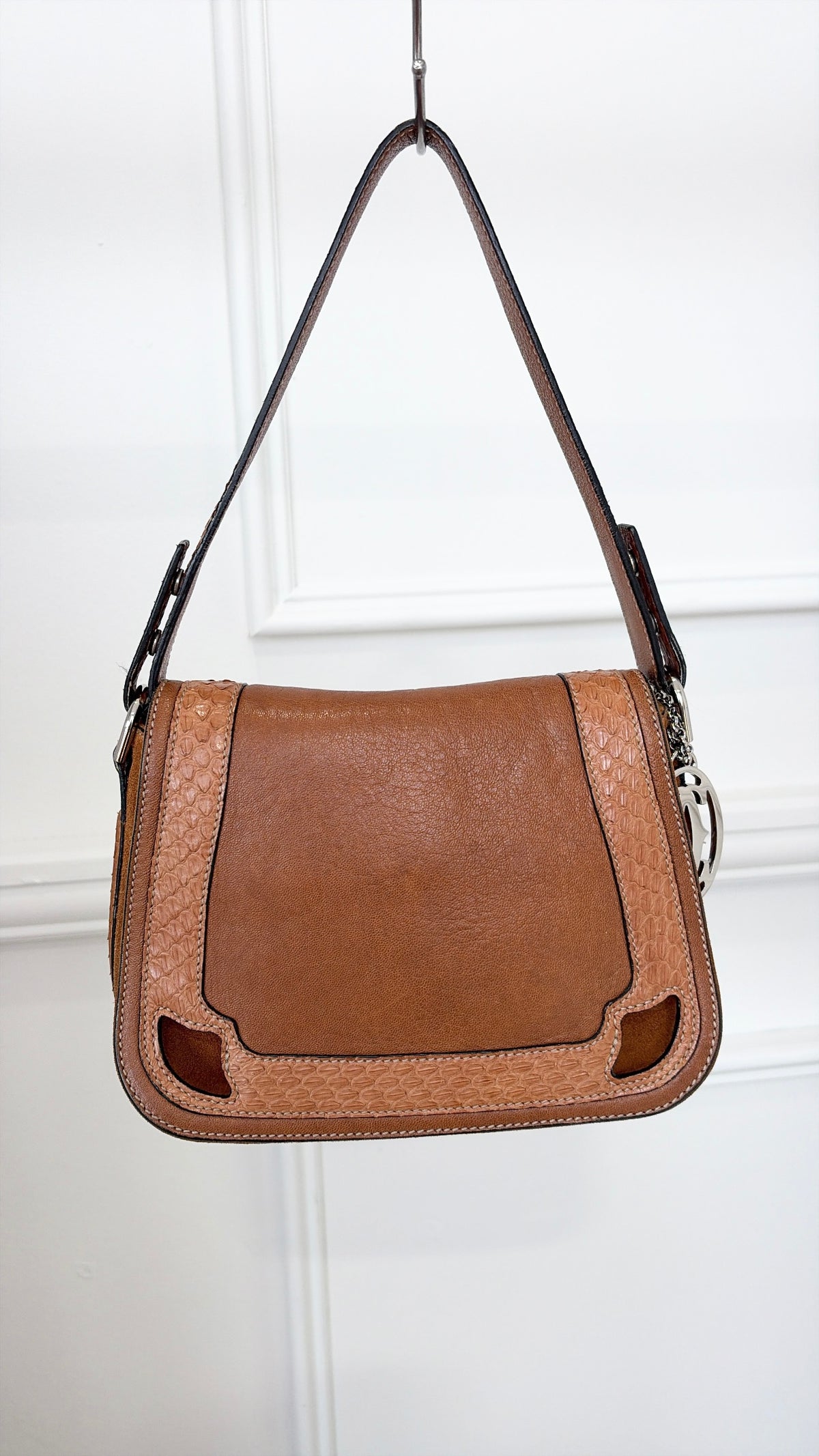 Cartier Tan Python Embossed Leather and Suede Shoulder Bag