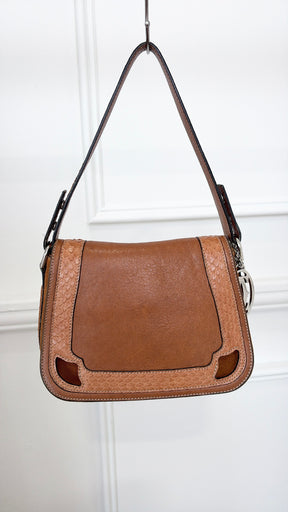 Cartier Tan Python Embossed Leather and Suede Shoulder Bag