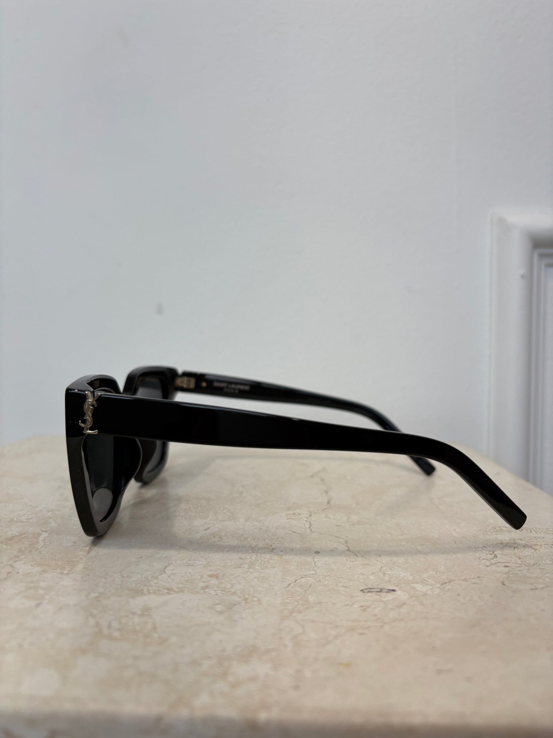 Saint Laurent Black Oversized Sqaure Logo Arm Sunglasses