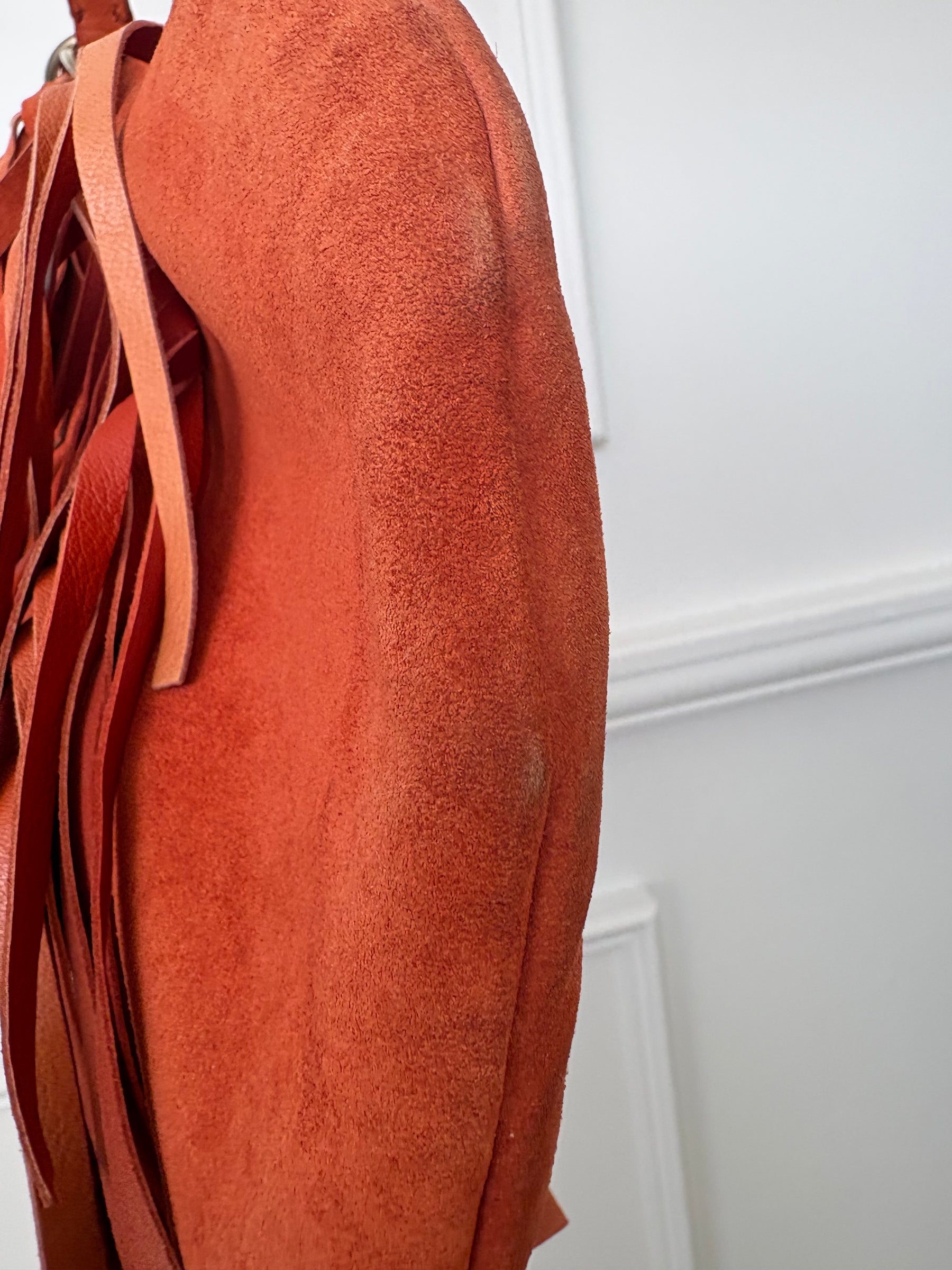 Saint Laurent Orange Suede Fringes Shoulder Bag