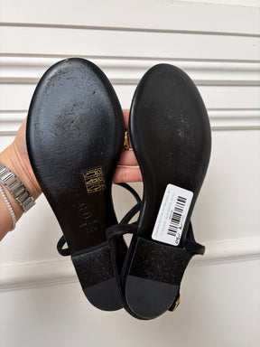 Chanel Black Suede Floral CC T Bar Sandals, 38.5