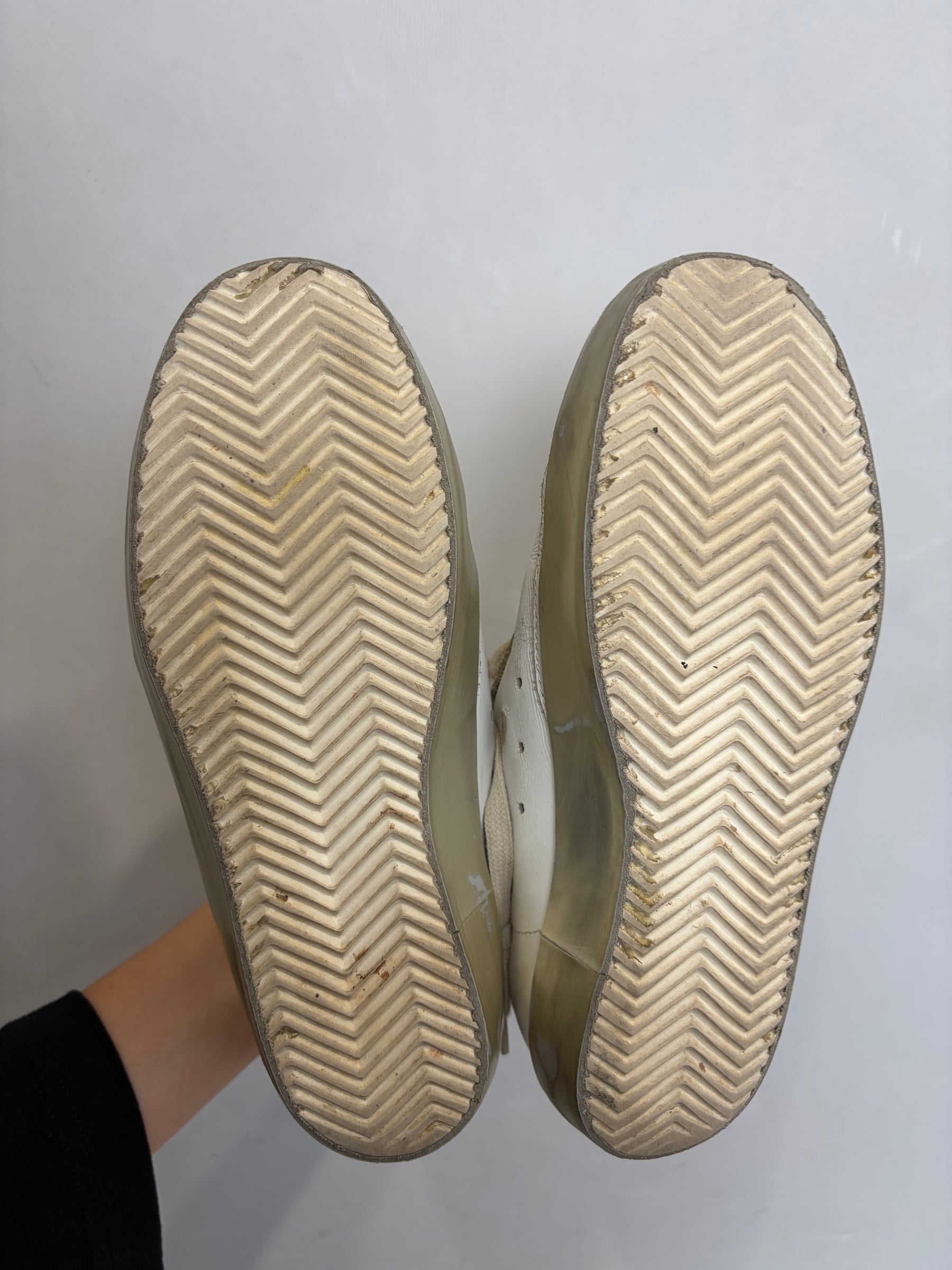 Golden Goose White and Gold Superstar Sneakers, 36