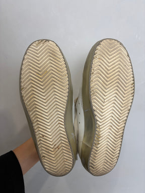 Golden Goose White and Gold Superstar Sneakers, 36