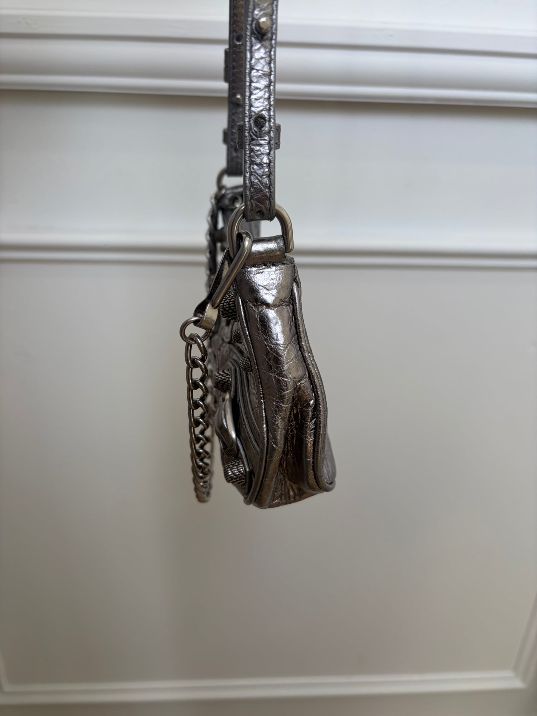 Balenciaga Metalic silver Pochette Crinkled Lambskin
