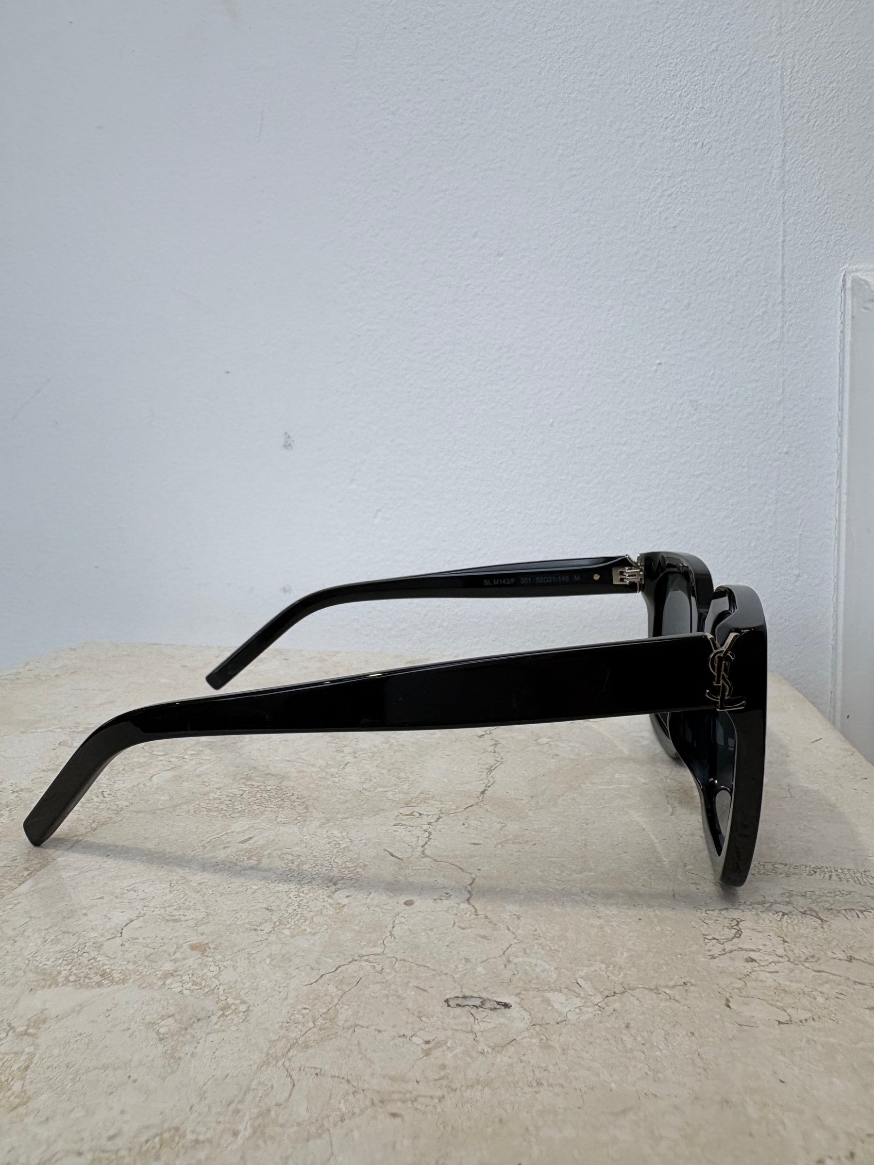 Saint Laurent Black Oversized Sqaure Logo Arm Sunglasses