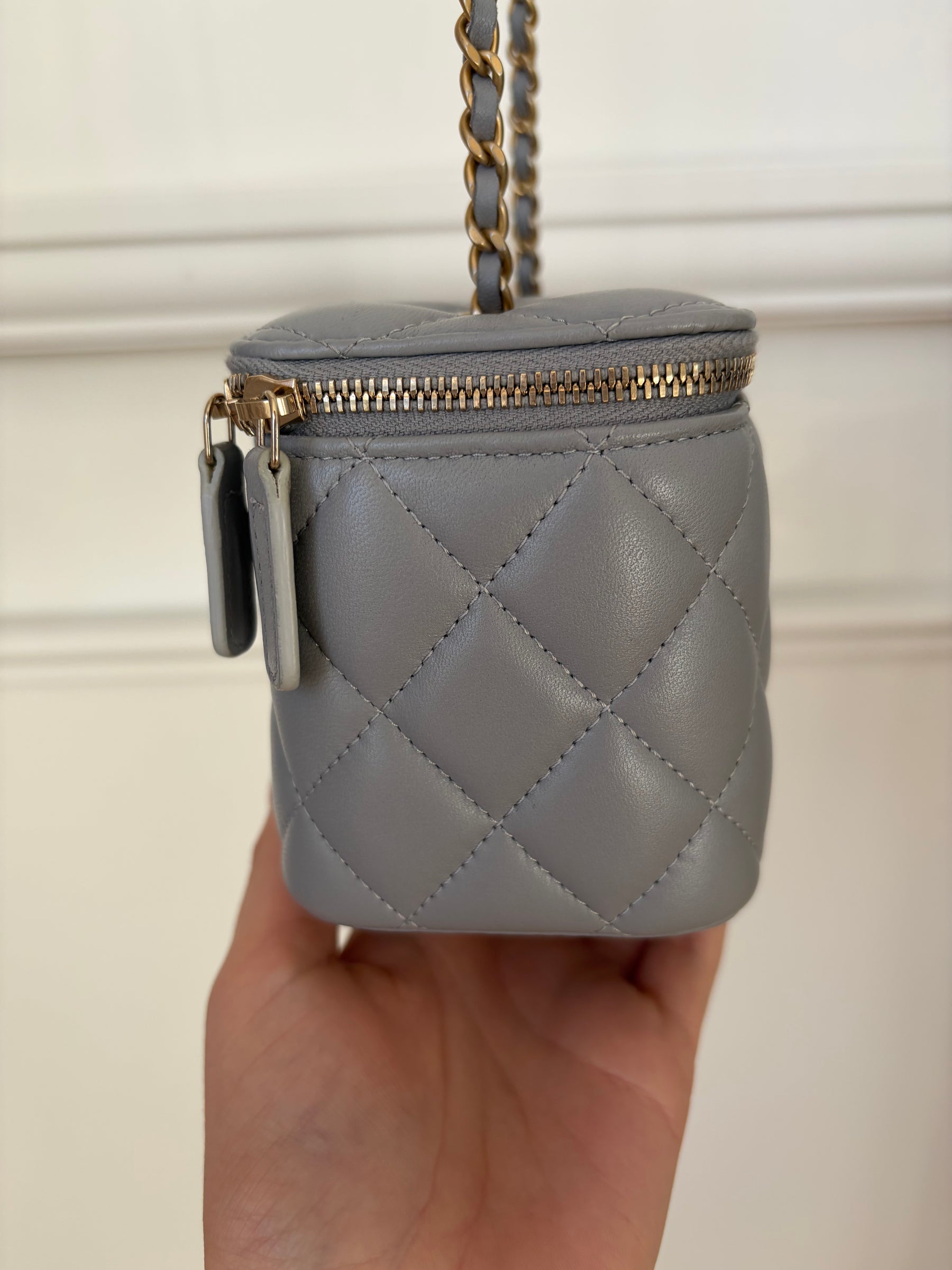 Chanel Grey Lambskin Leather Pearl Crush Vanity Bag