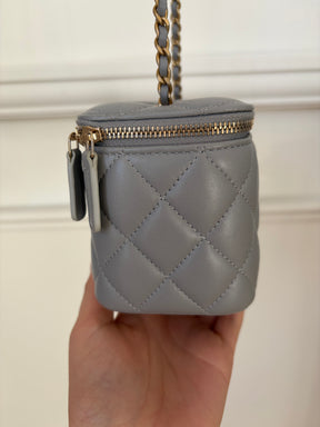 Chanel Grey Lambskin Leather Pearl Crush Vanity Bag