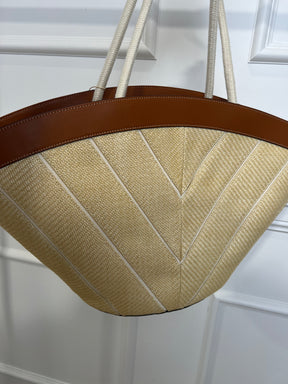 Oroton Straw Chevron Leather Trimmed Tote Bag