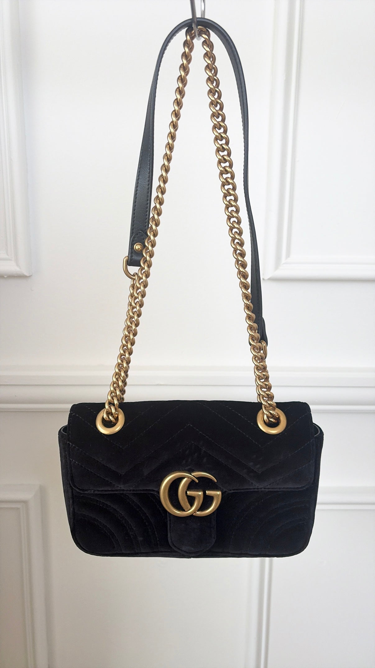 Gucci Black Velvet Marmont Crossbody Bag
