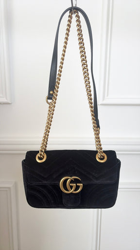 Gucci Black Velvet Marmont Crossbody Bag