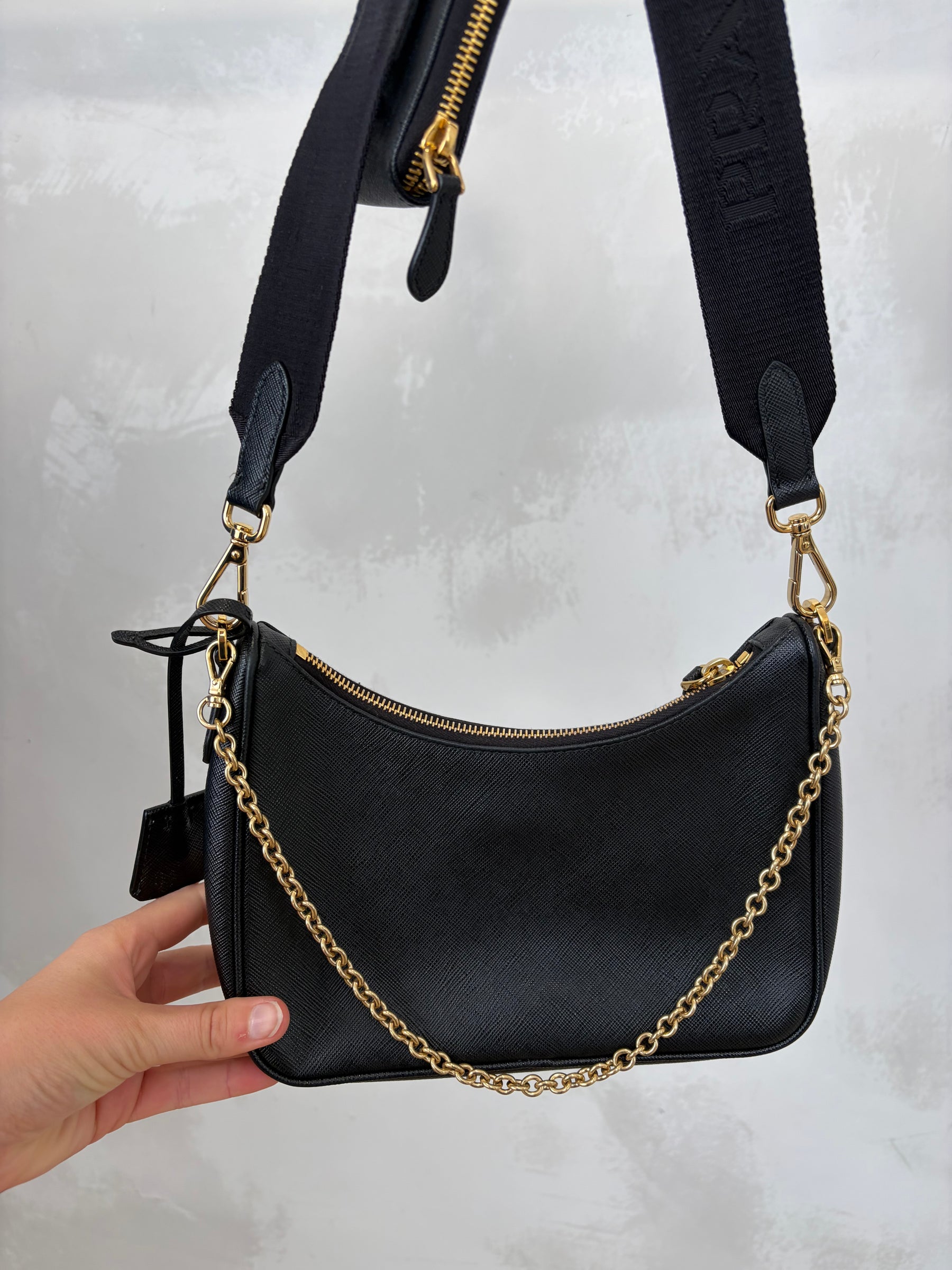 Prada Black Saffiano Leather Re-edition Crossbody Bag