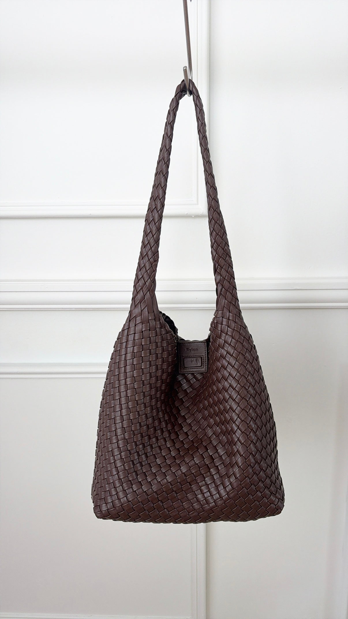 Rylan Brown Faux Leather Woven Shoulder Bag