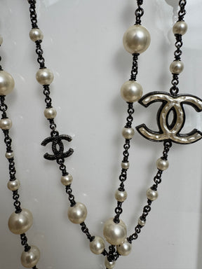 Chanel Pearl and Ruthenium Logo Necklace