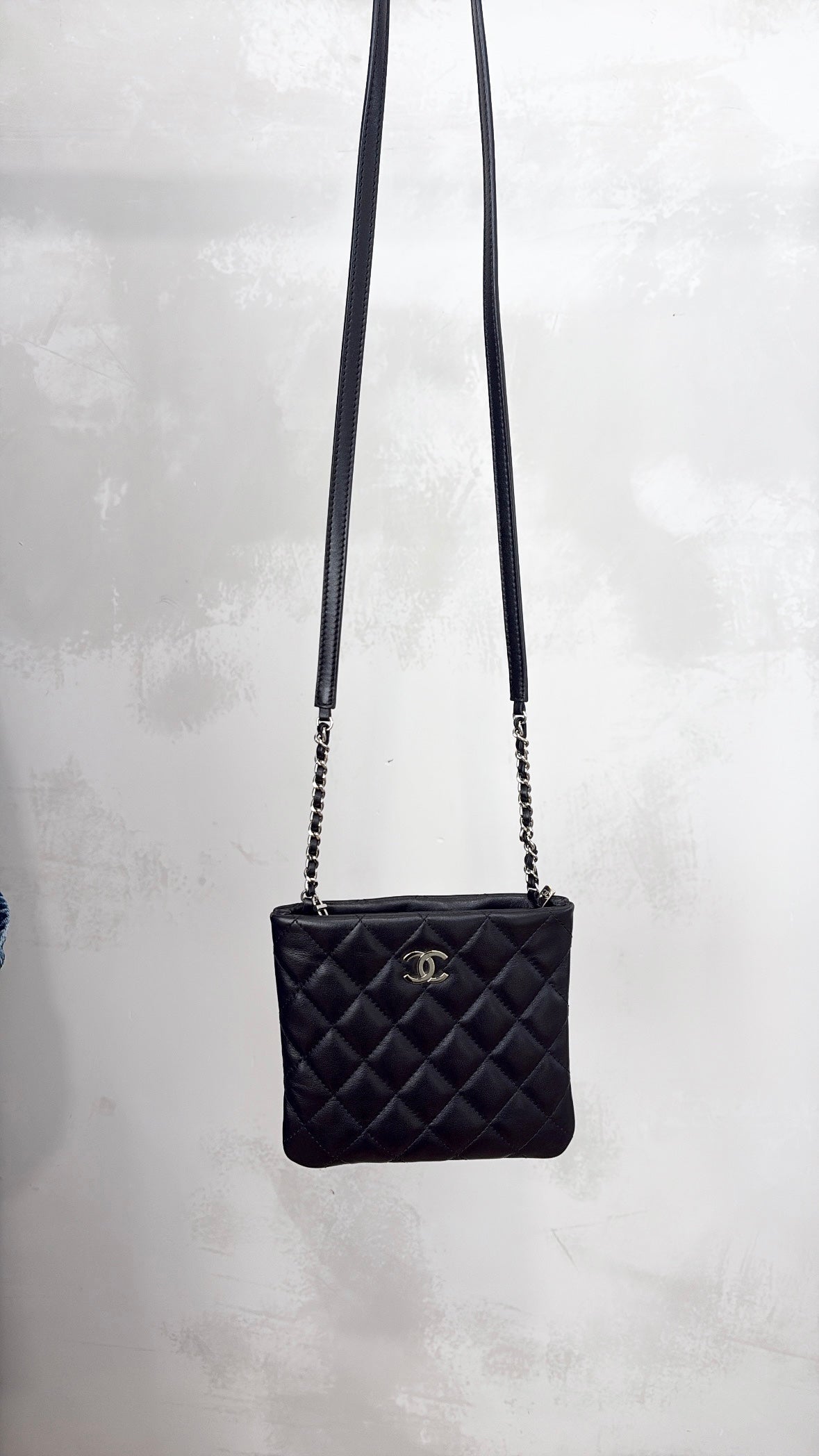 Chanel Uniform Black Quilted Leather Pochette Bag