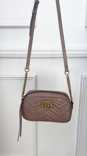 Gucci Beige Quilted Leather Marmont Camera Bag