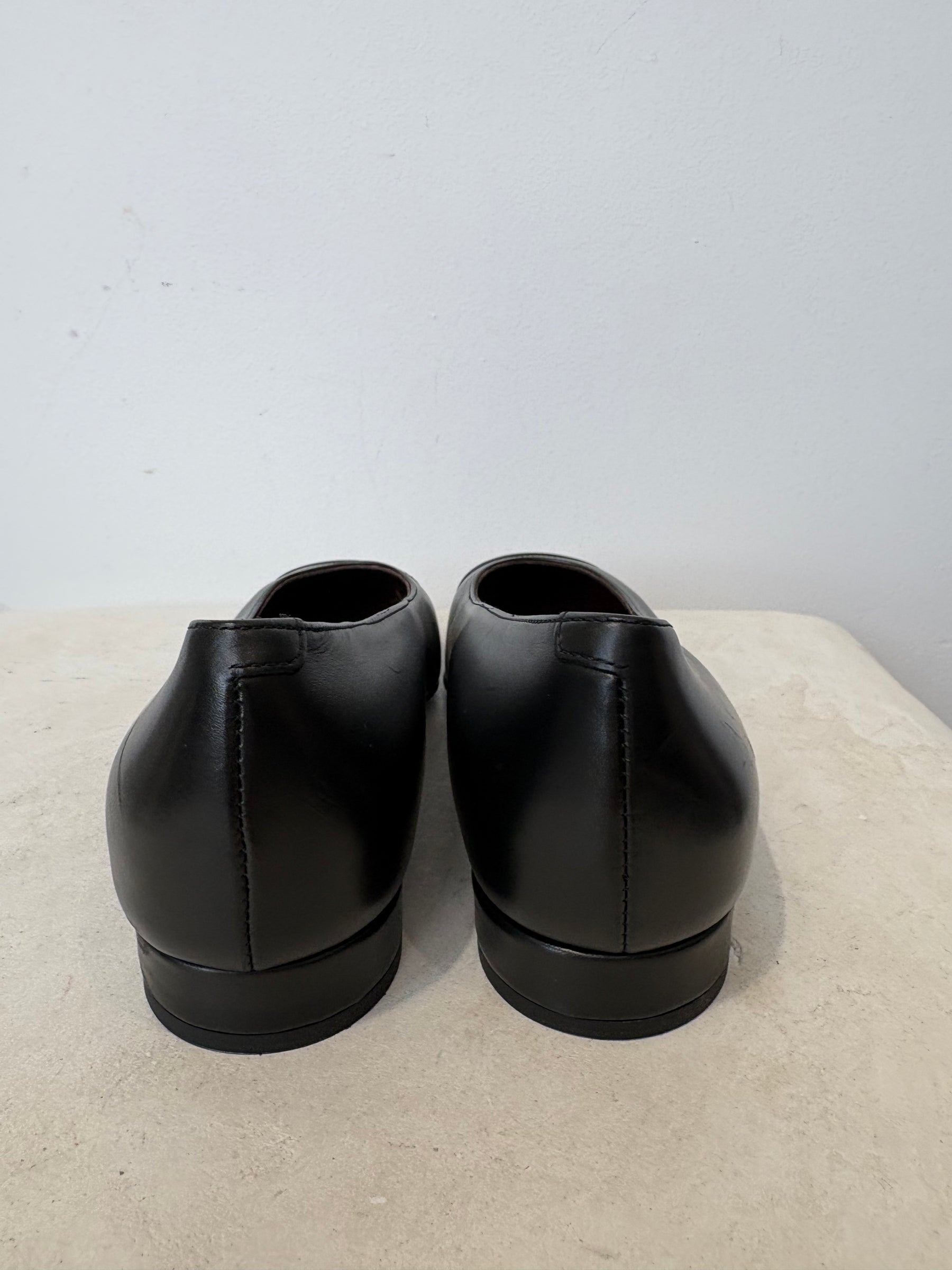 Chanel Uniform Black Leather Flats, 36