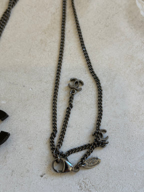 Chanel Black Metal CC Camellia Flower Necklace